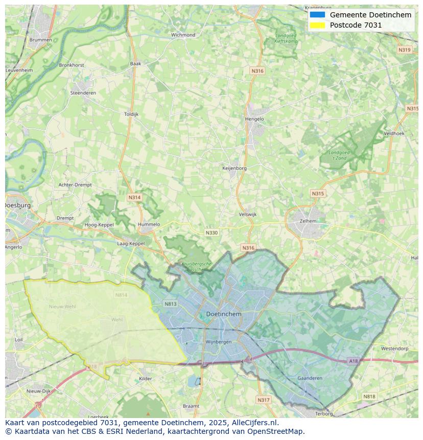 Afbeelding van het postcodegebied 7031 op de kaart.