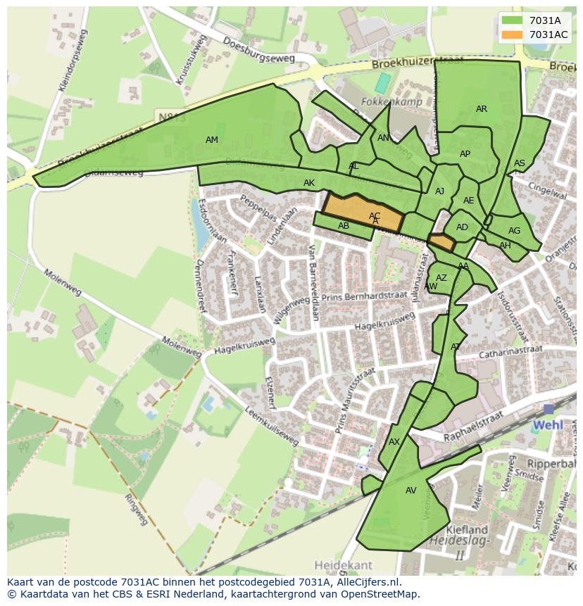 Afbeelding van het postcodegebied 7031 AC op de kaart.
