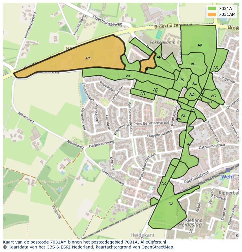 Afbeelding van het postcodegebied 7031 AM op de kaart.