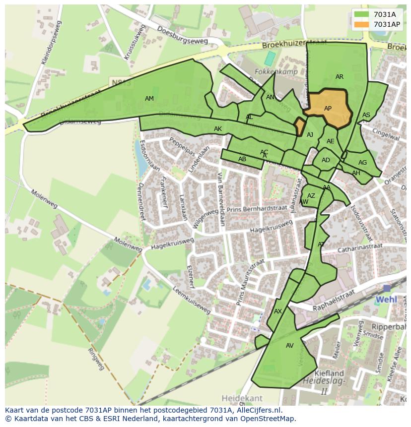 Afbeelding van het postcodegebied 7031 AP op de kaart.