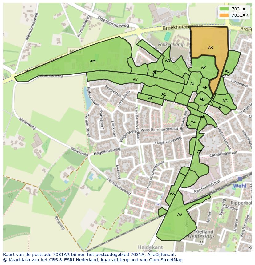 Afbeelding van het postcodegebied 7031 AR op de kaart.