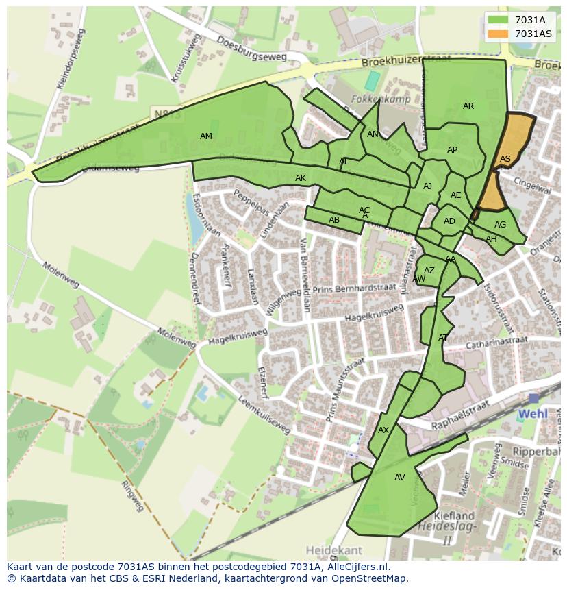 Afbeelding van het postcodegebied 7031 AS op de kaart.