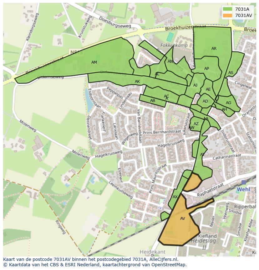 Afbeelding van het postcodegebied 7031 AV op de kaart.