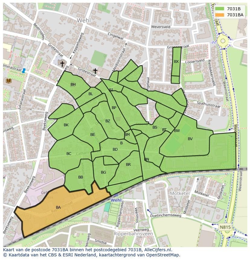 Afbeelding van het postcodegebied 7031 BA op de kaart.