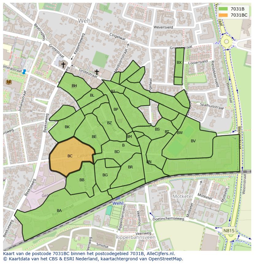 Afbeelding van het postcodegebied 7031 BC op de kaart.