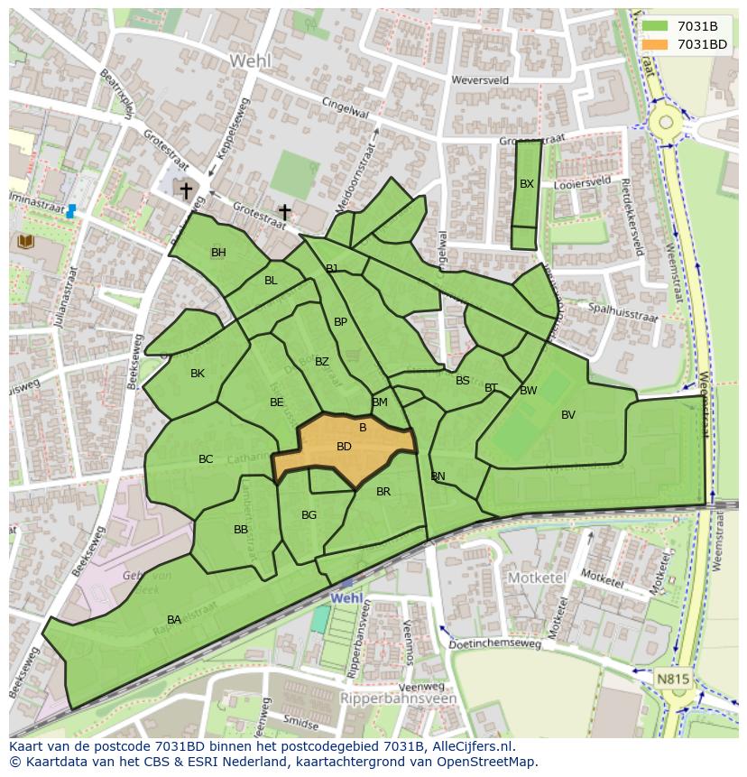 Afbeelding van het postcodegebied 7031 BD op de kaart.