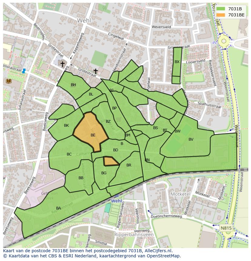 Afbeelding van het postcodegebied 7031 BE op de kaart.