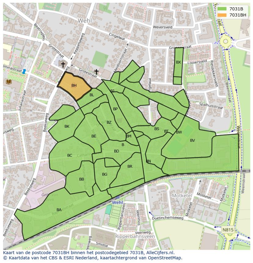 Afbeelding van het postcodegebied 7031 BH op de kaart.