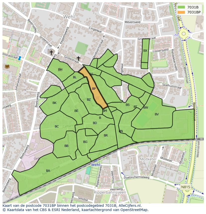 Afbeelding van het postcodegebied 7031 BP op de kaart.