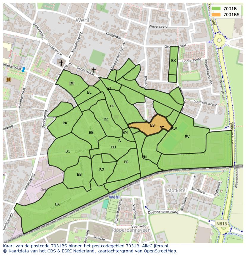 Afbeelding van het postcodegebied 7031 BS op de kaart.