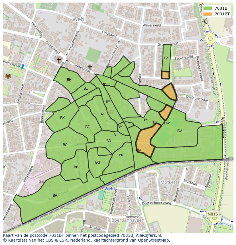 Afbeelding van het postcodegebied 7031 BT op de kaart.