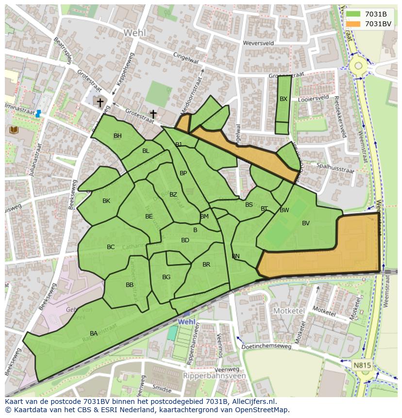 Afbeelding van het postcodegebied 7031 BV op de kaart.