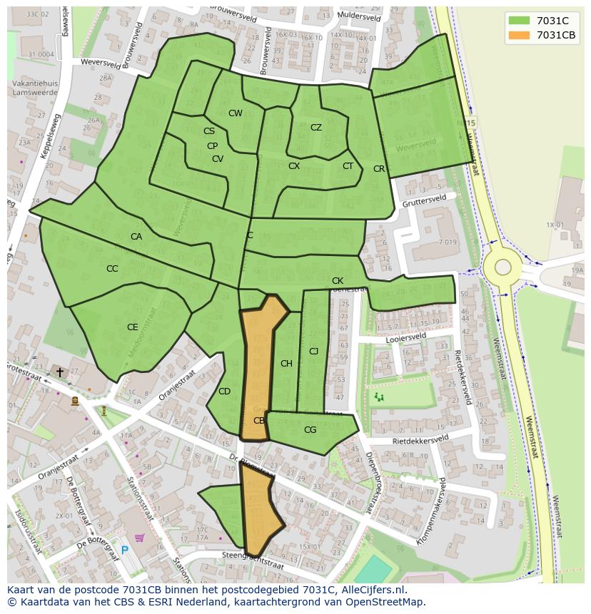 Afbeelding van het postcodegebied 7031 CB op de kaart.