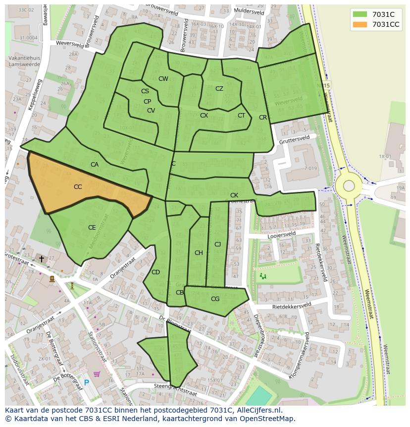 Afbeelding van het postcodegebied 7031 CC op de kaart.