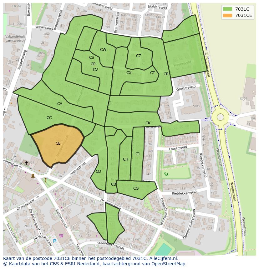 Afbeelding van het postcodegebied 7031 CE op de kaart.