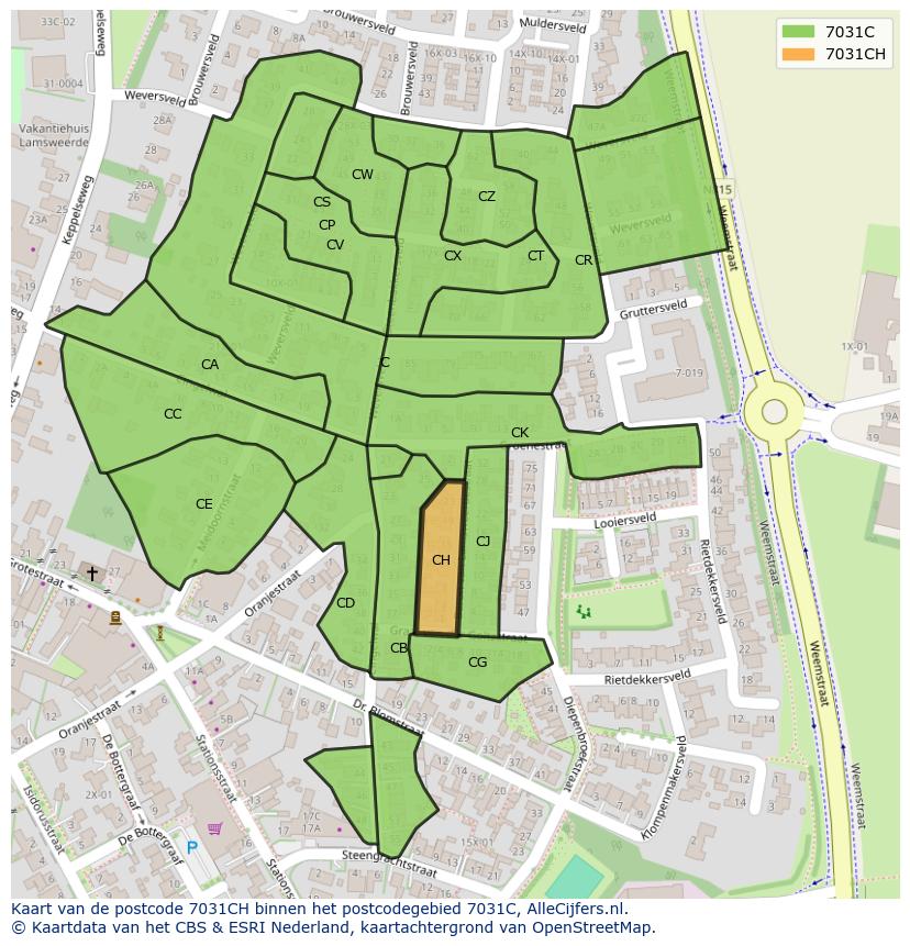 Afbeelding van het postcodegebied 7031 CH op de kaart.