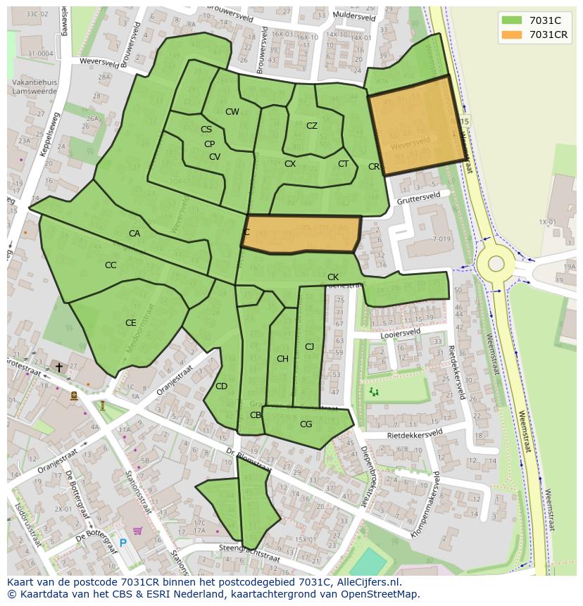 Afbeelding van het postcodegebied 7031 CR op de kaart.