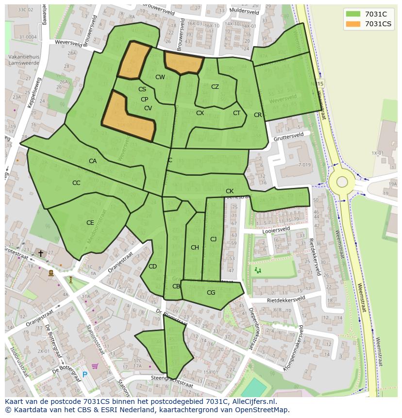 Afbeelding van het postcodegebied 7031 CS op de kaart.