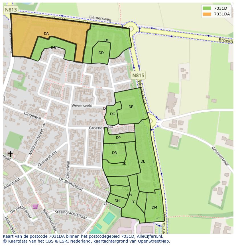 Afbeelding van het postcodegebied 7031 DA op de kaart.