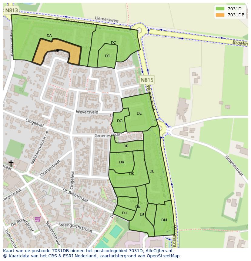 Afbeelding van het postcodegebied 7031 DB op de kaart.