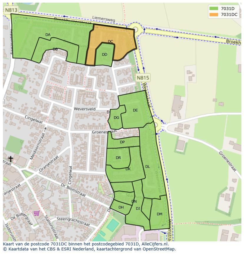 Afbeelding van het postcodegebied 7031 DC op de kaart.