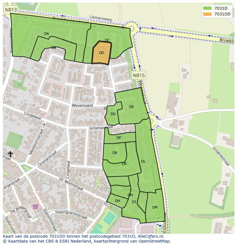 Afbeelding van het postcodegebied 7031 DD op de kaart.