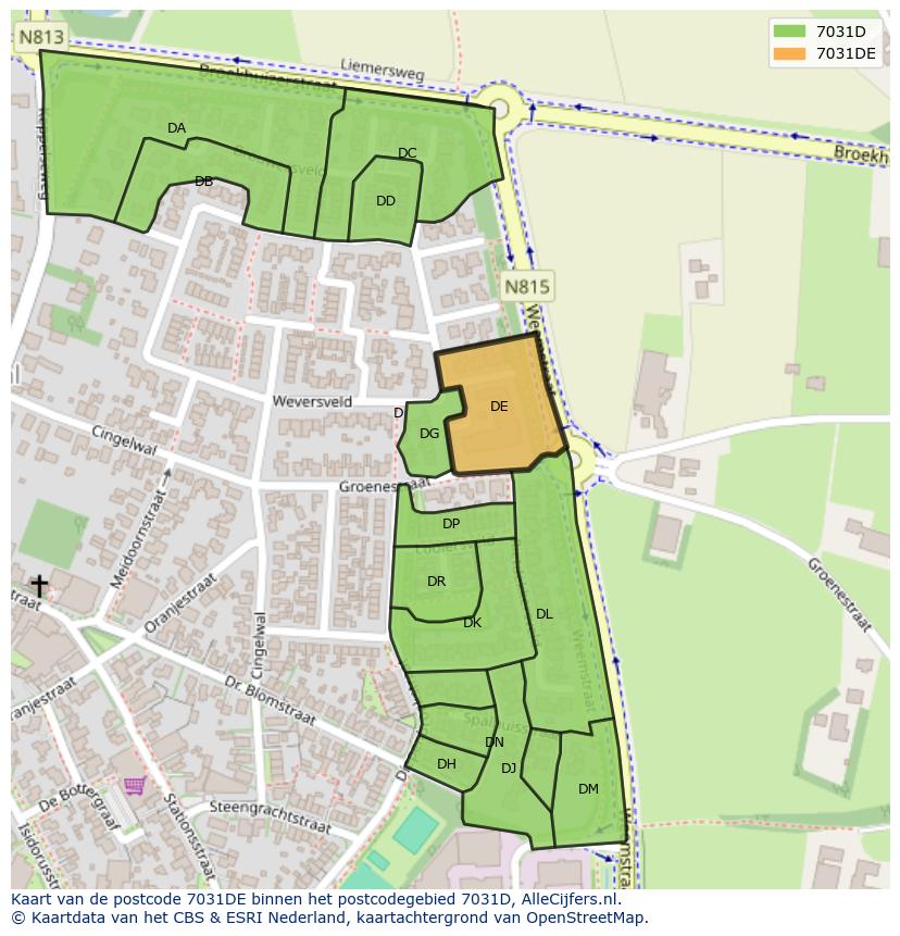 Afbeelding van het postcodegebied 7031 DE op de kaart.