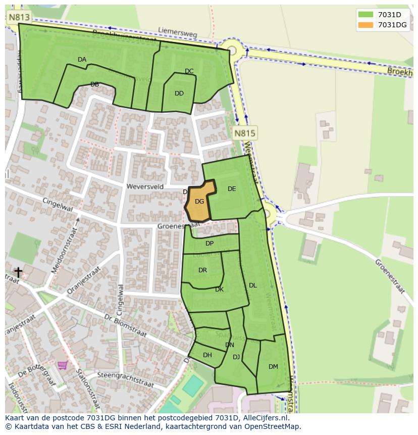 Afbeelding van het postcodegebied 7031 DG op de kaart.