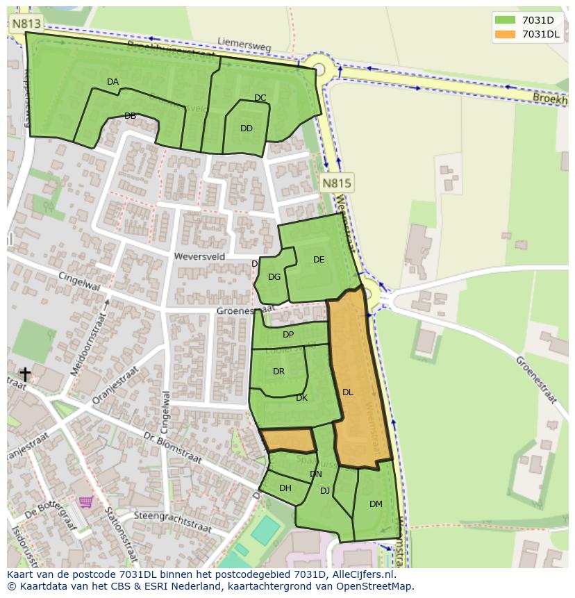 Afbeelding van het postcodegebied 7031 DL op de kaart.