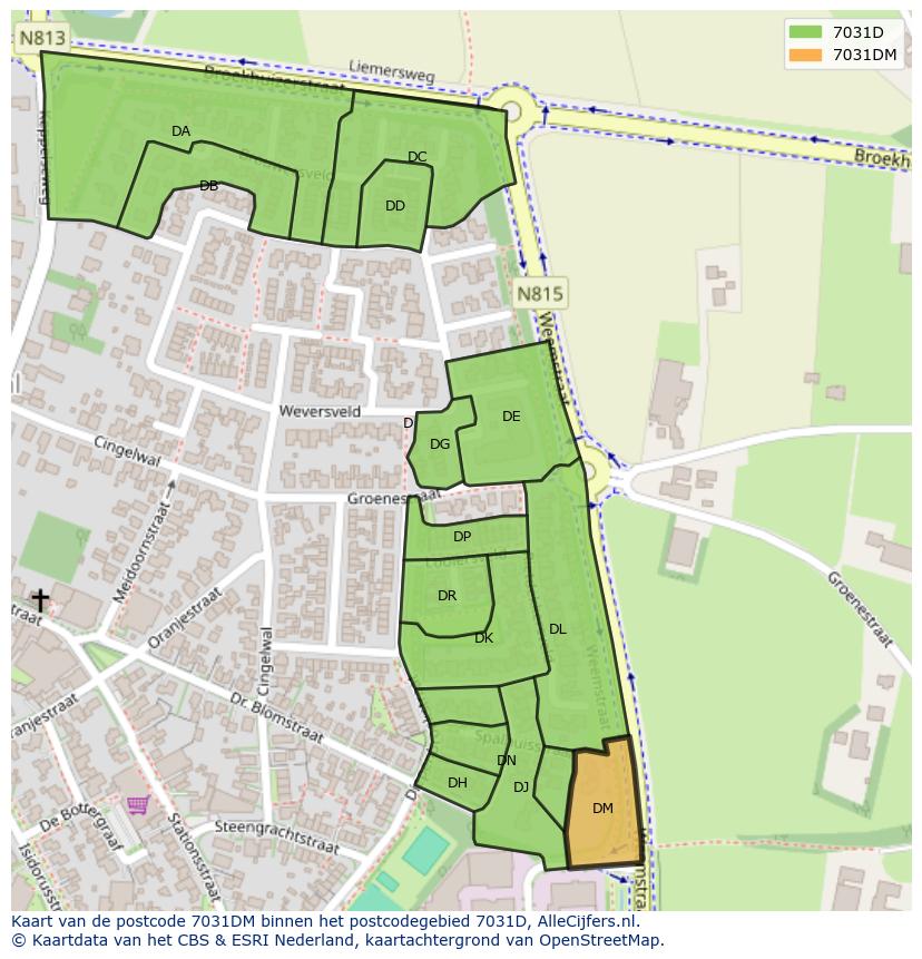 Afbeelding van het postcodegebied 7031 DM op de kaart.