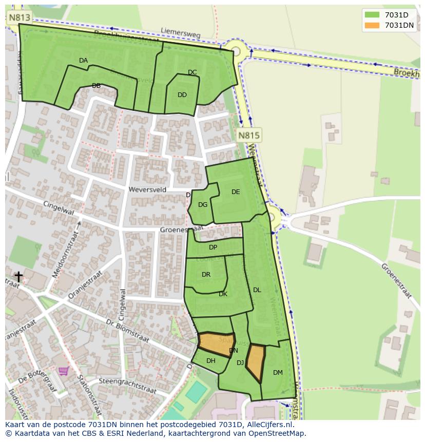 Afbeelding van het postcodegebied 7031 DN op de kaart.