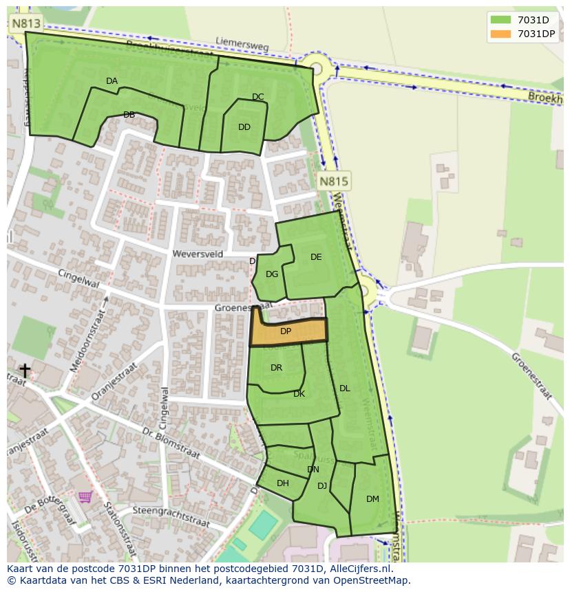 Afbeelding van het postcodegebied 7031 DP op de kaart.