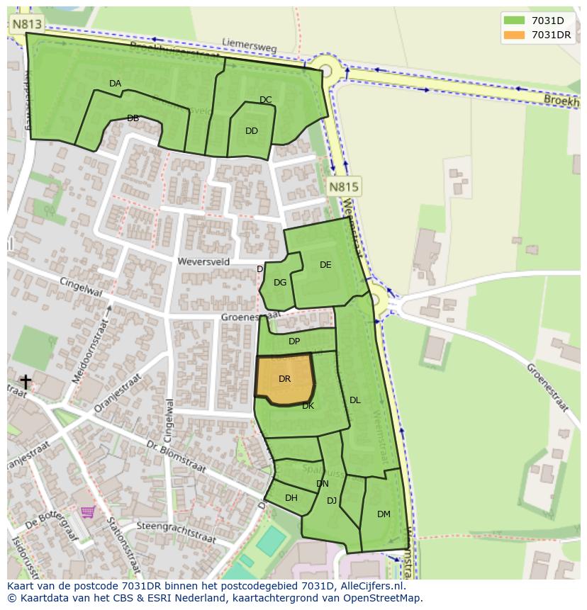Afbeelding van het postcodegebied 7031 DR op de kaart.