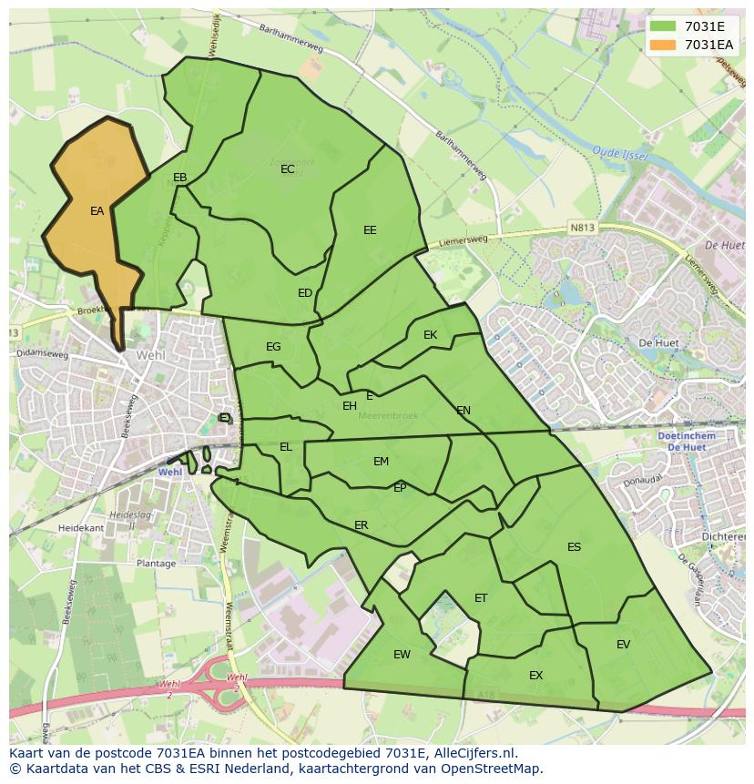 Afbeelding van het postcodegebied 7031 EA op de kaart.