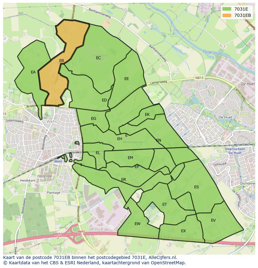 Afbeelding van het postcodegebied 7031 EB op de kaart.