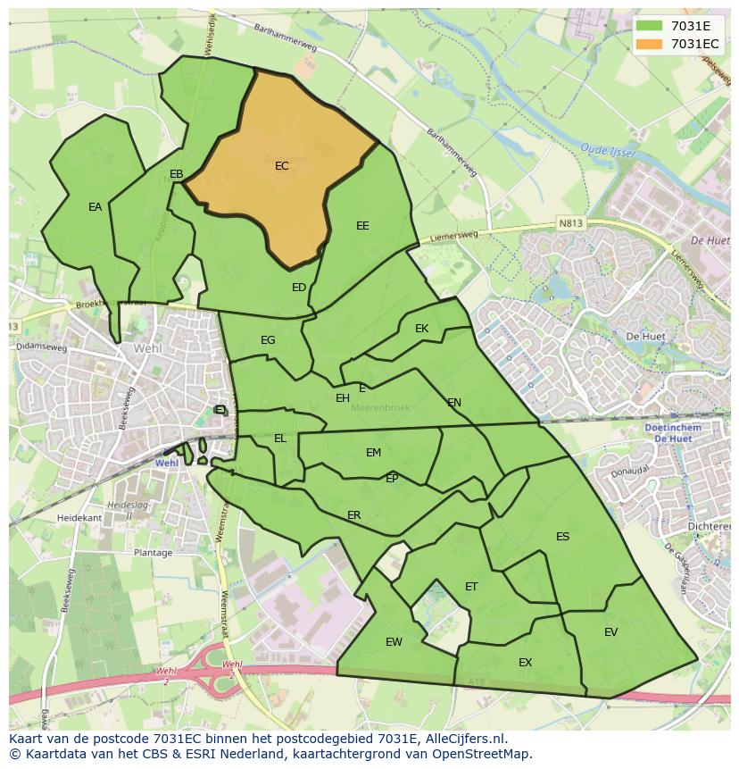 Afbeelding van het postcodegebied 7031 EC op de kaart.
