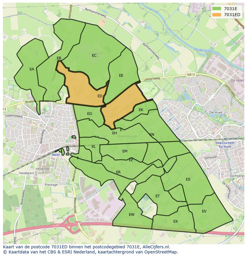 Afbeelding van het postcodegebied 7031 ED op de kaart.