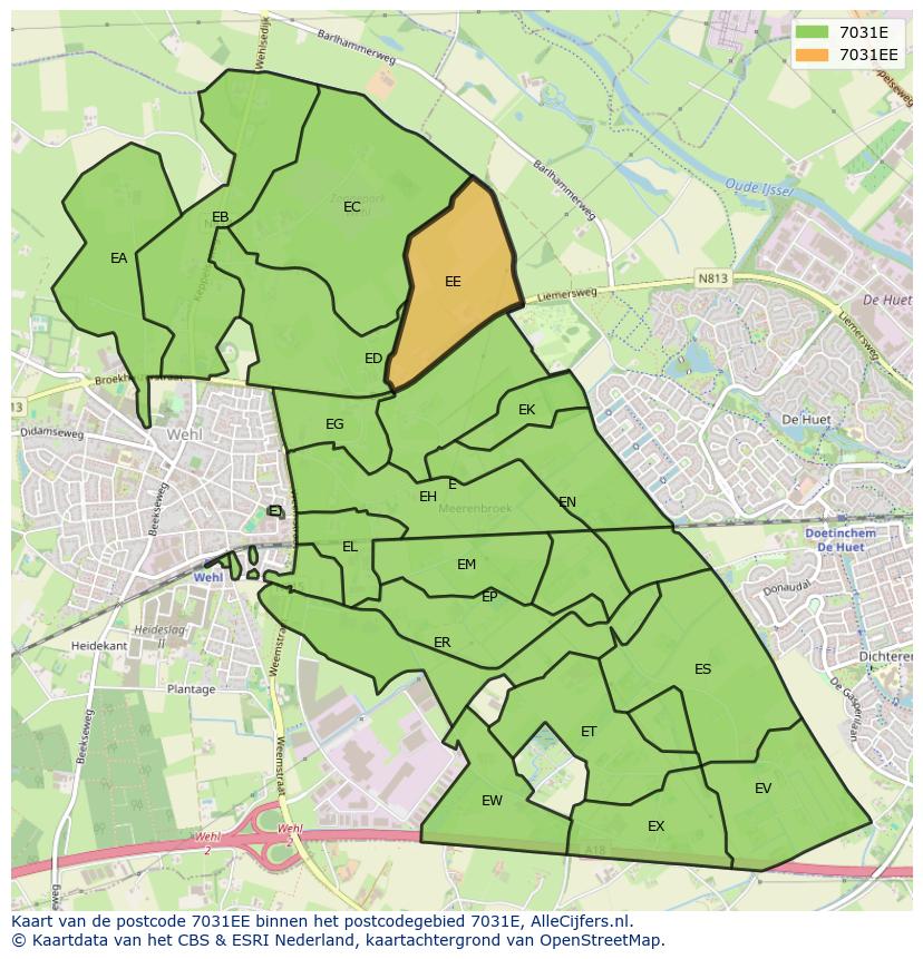 Afbeelding van het postcodegebied 7031 EE op de kaart.