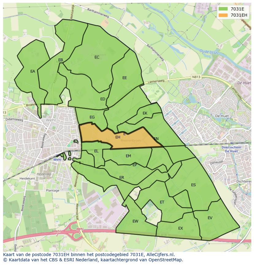 Afbeelding van het postcodegebied 7031 EH op de kaart.