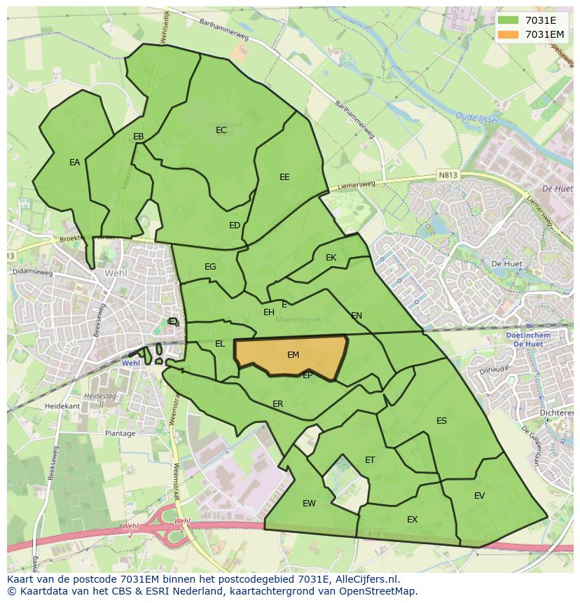 Afbeelding van het postcodegebied 7031 EM op de kaart.