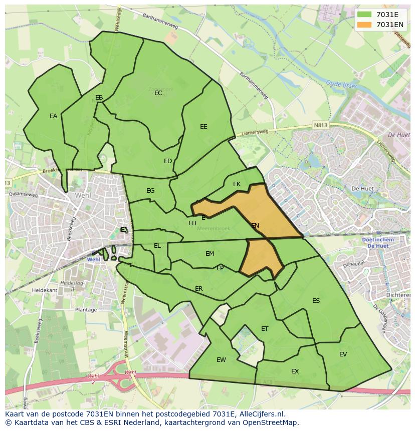 Afbeelding van het postcodegebied 7031 EN op de kaart.