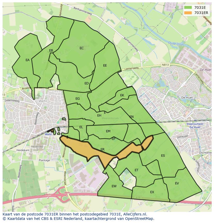 Afbeelding van het postcodegebied 7031 ER op de kaart.