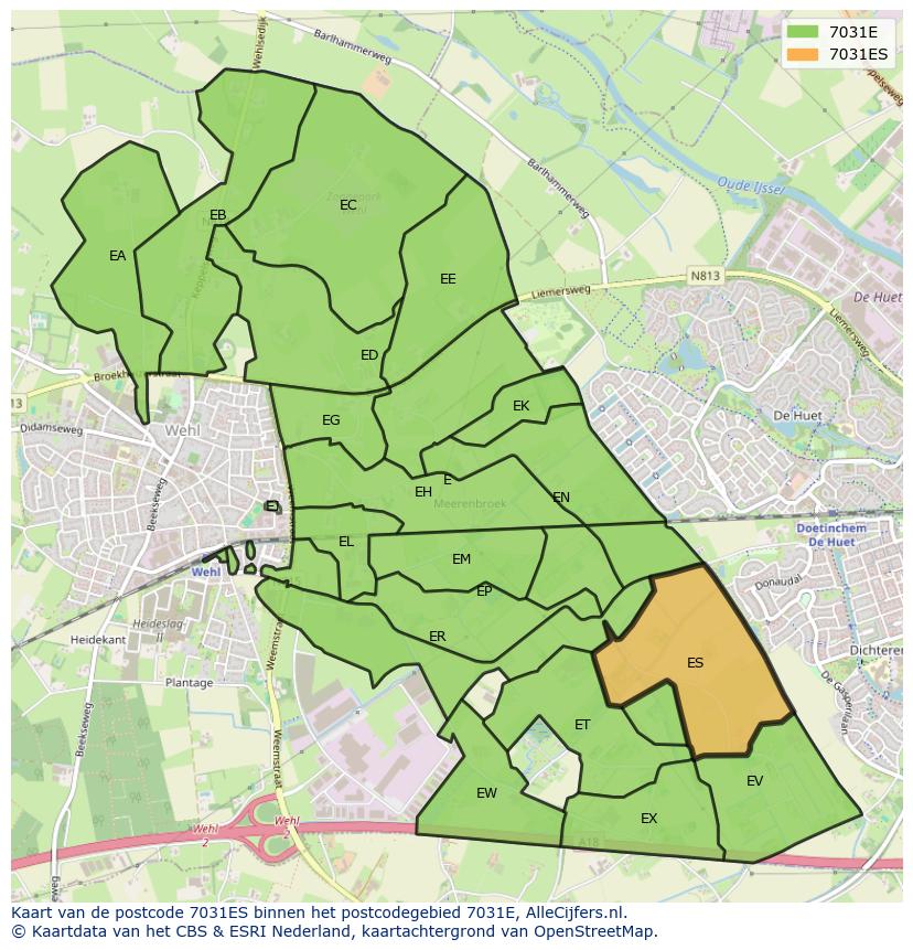 Afbeelding van het postcodegebied 7031 ES op de kaart.