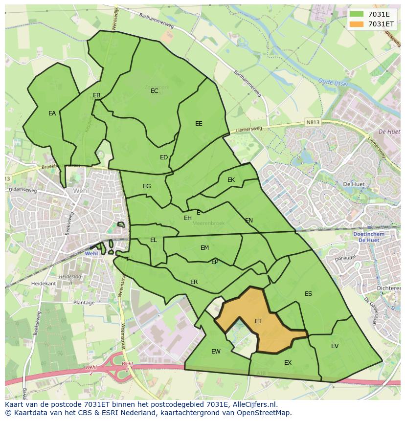 Afbeelding van het postcodegebied 7031 ET op de kaart.