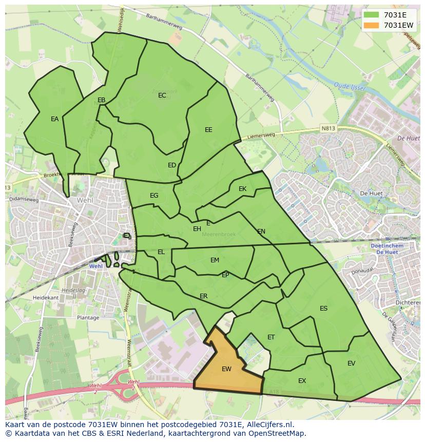 Afbeelding van het postcodegebied 7031 EW op de kaart.