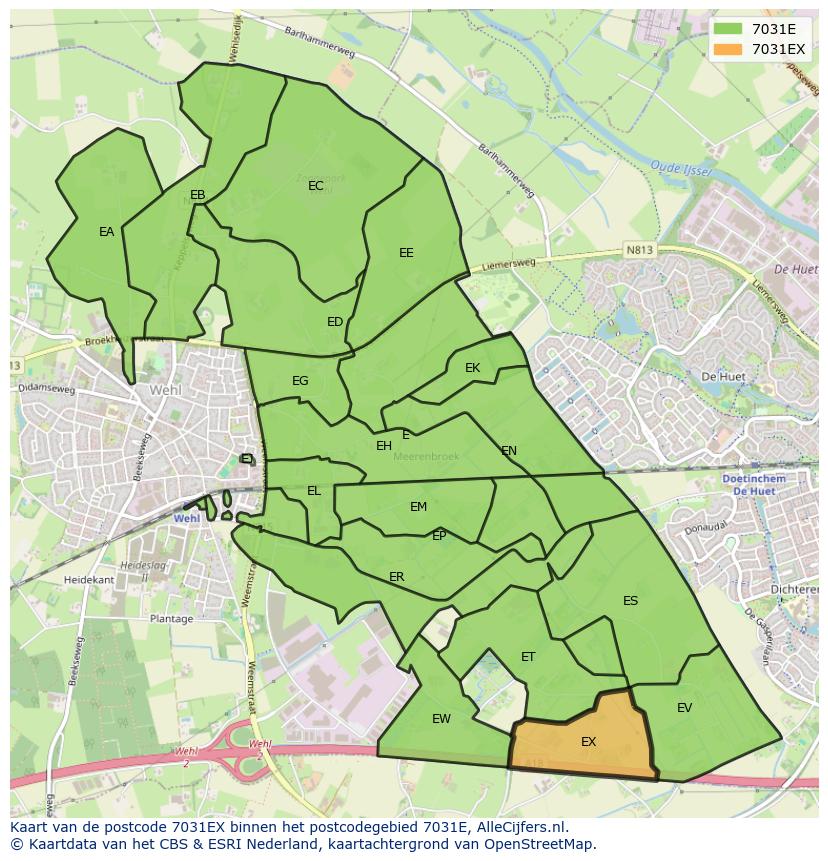Afbeelding van het postcodegebied 7031 EX op de kaart.