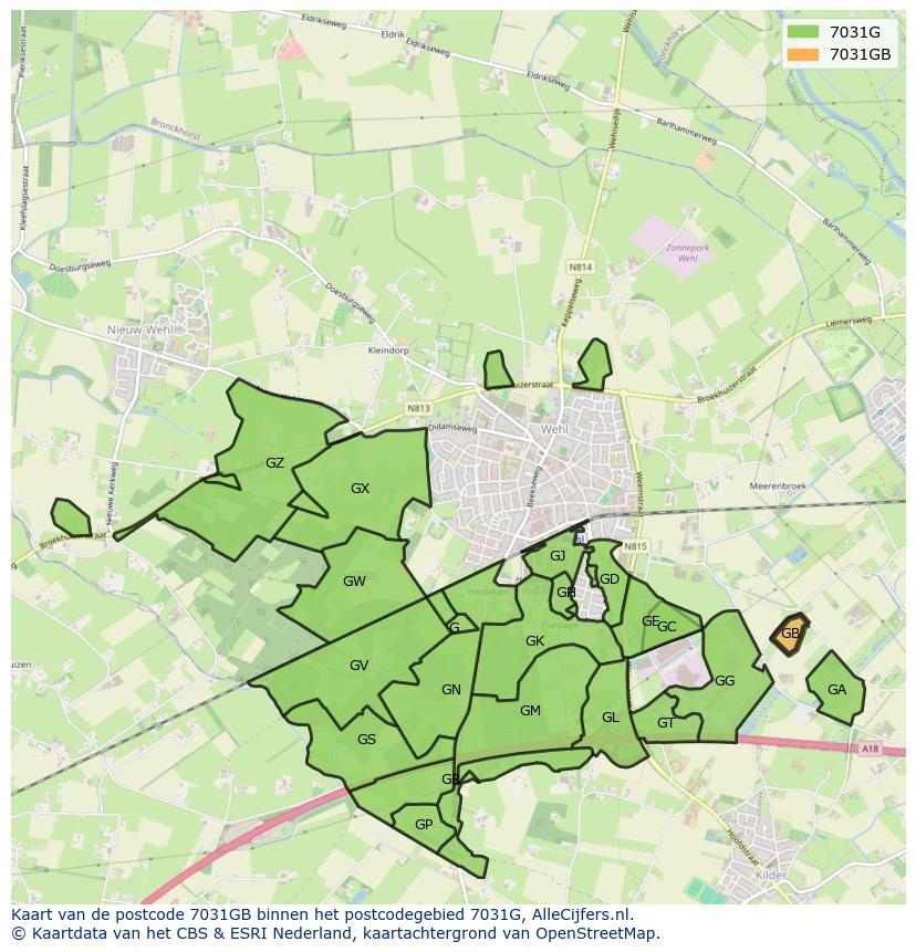 Afbeelding van het postcodegebied 7031 GB op de kaart.