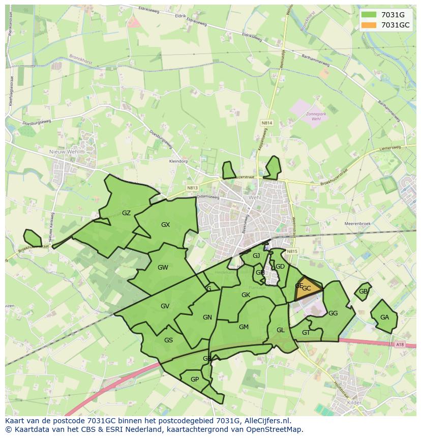 Afbeelding van het postcodegebied 7031 GC op de kaart.