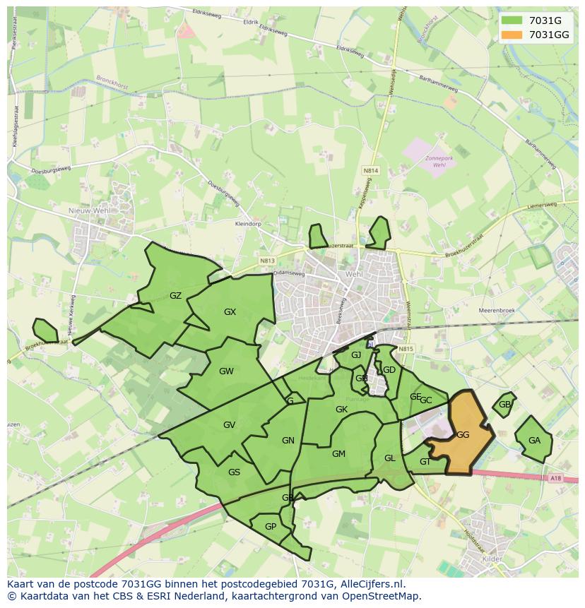 Afbeelding van het postcodegebied 7031 GG op de kaart.