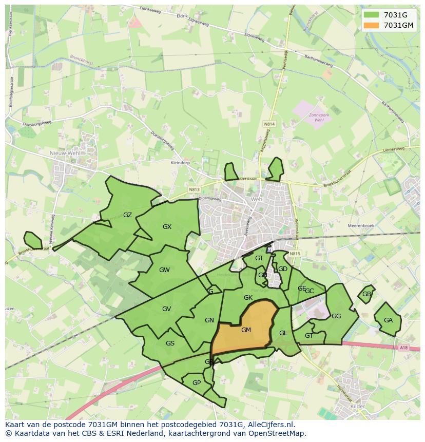Afbeelding van het postcodegebied 7031 GM op de kaart.